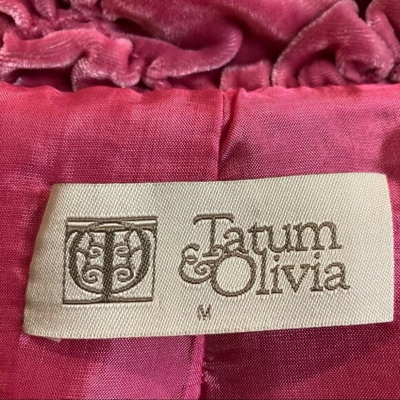 TATUM & OLIVIA Sz M 100% Silk Ruffled Collar Velveteen Mid-Thigh Coat Jacket - Picture 7 of 10